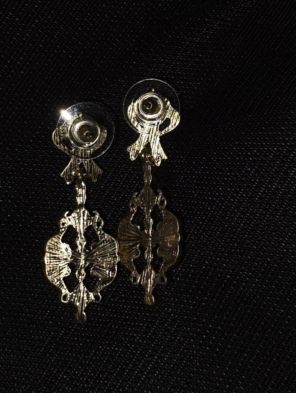 Gold-Tone Filigree Drop Earrings with Blue Crystals - Women Jewelry